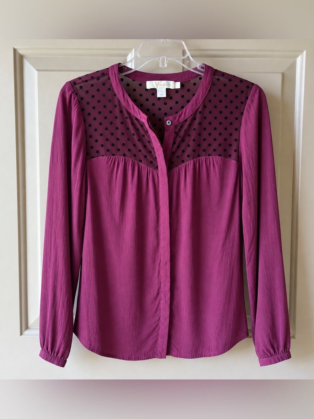 Boden Magenta Swiss Dot Flocked Polka Dot Yoke Blouse Top EUC US 6 #1361
